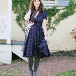 Virginia Dare Windowpane Samantha Silk Wrap Dress Size M